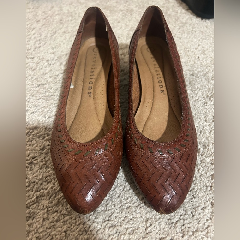 Brown Woven Leather Flats by Creations
